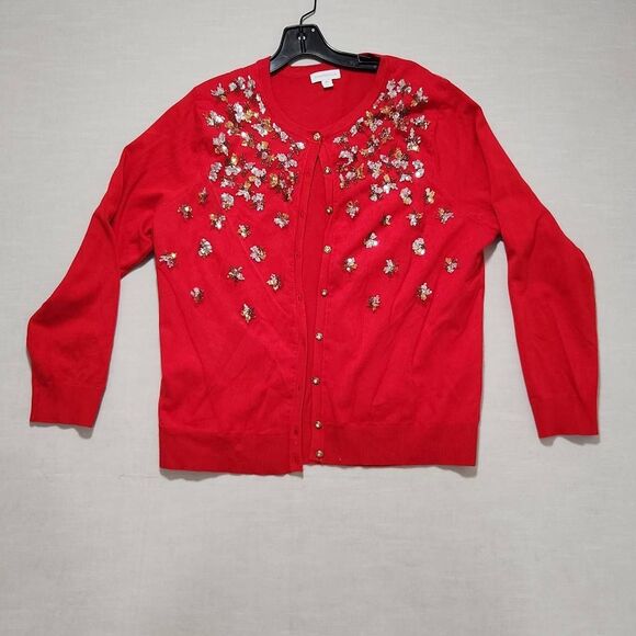 Charter Club Women's Size XXL Cardigan Sweater Red Sequins Rhinestone Buttons - Picture 2 of 11